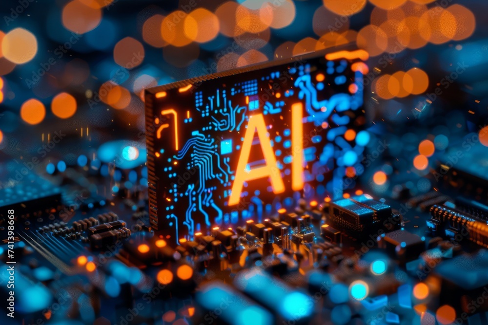 Poster ai brain chip iconography. artificial intelligence online learning mind ai adaptability axon. semico