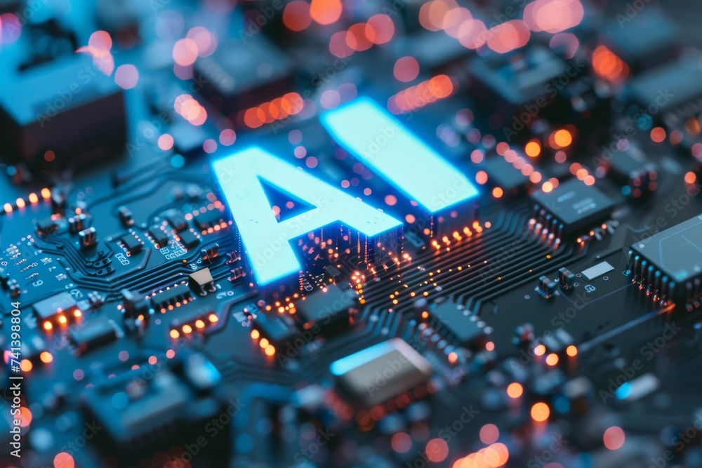 Aufkleber ai brain chip functional mri. artificial intelligence silicon chip mind neurocomputing unit axon. se