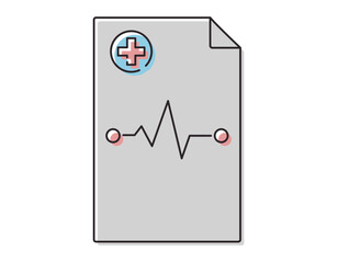 Vector isolated icon of sheet of paper, medical document with cardiogram symbol. Hospital report, doctor treatment prescription.
