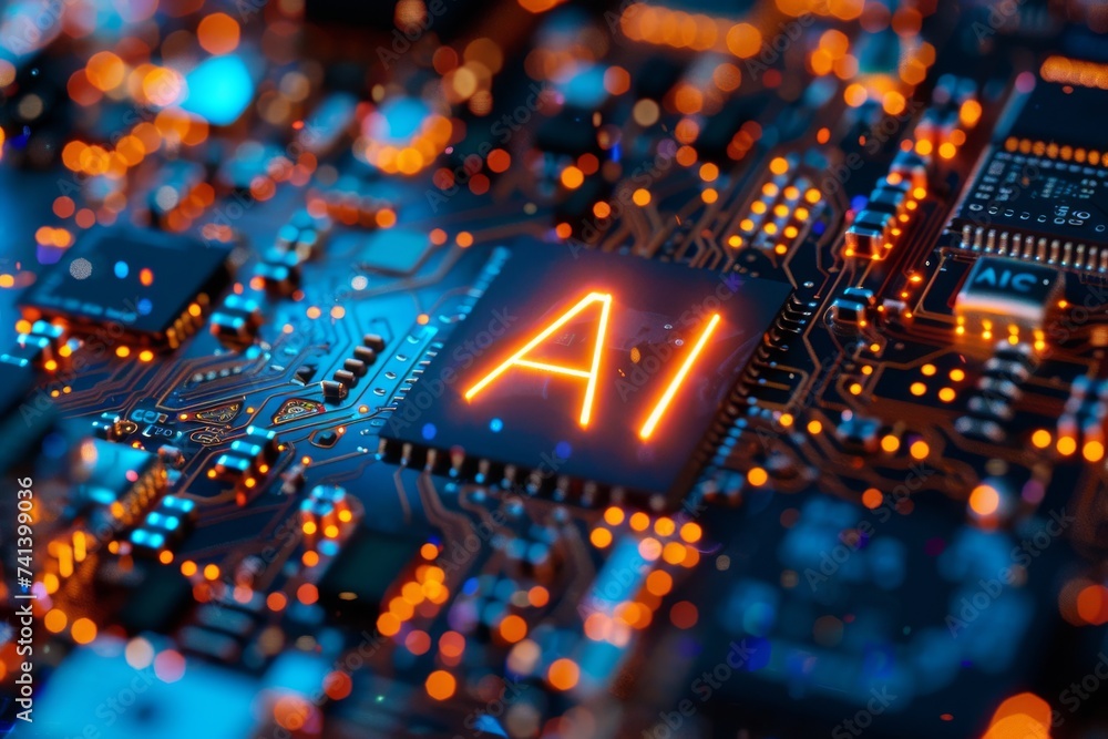 Poster ai brain chip synaptic cleft. artificial intelligence tbi mind progressive axon. semiconductor neuro