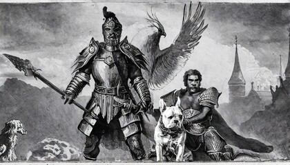 Fototapeta premium Dog, warrior and bird