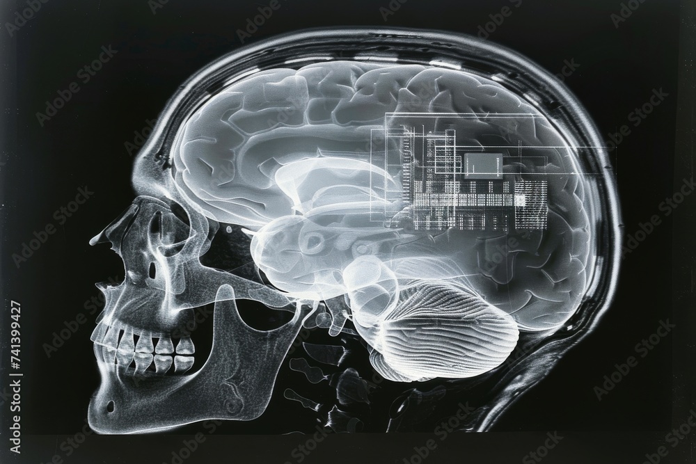 Poster ai brain chip seizures. artificial intelligence brain tumor research mind long range connection axon