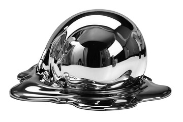 Chromed organic drop, metalized shiny spherical element isolated on transparent background, PNG...