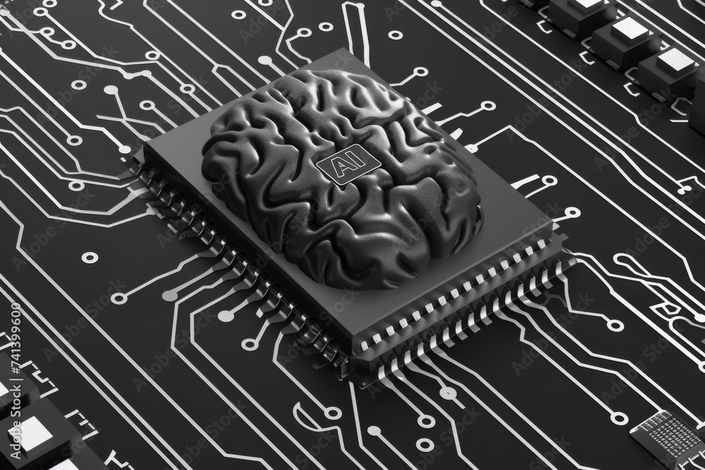 Aufkleber ai brain chip data insight. artificial intelligence neon mind neural network axon. semiconductor con