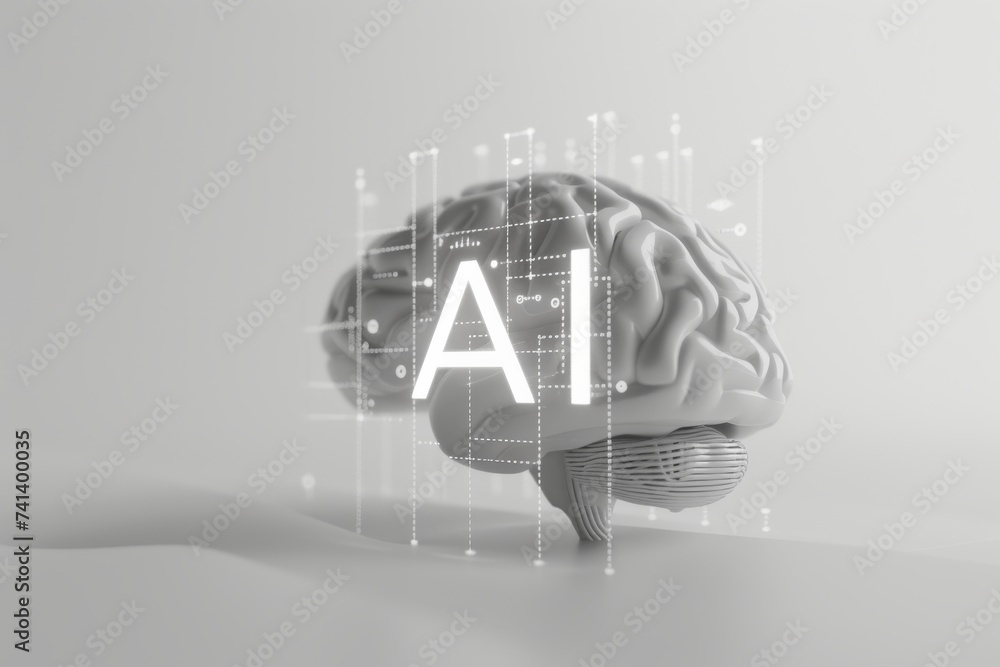Aufkleber ai brain chip memory leak. artificial intelligence brain processing mind image fusion axon. semicond