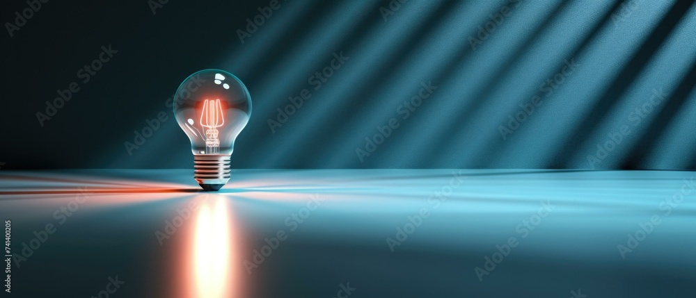Poster a light bulb is shining in front of a dark background. generative ai.