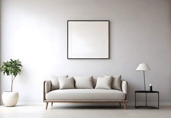 modern living room with sofa and empty frame on a wall