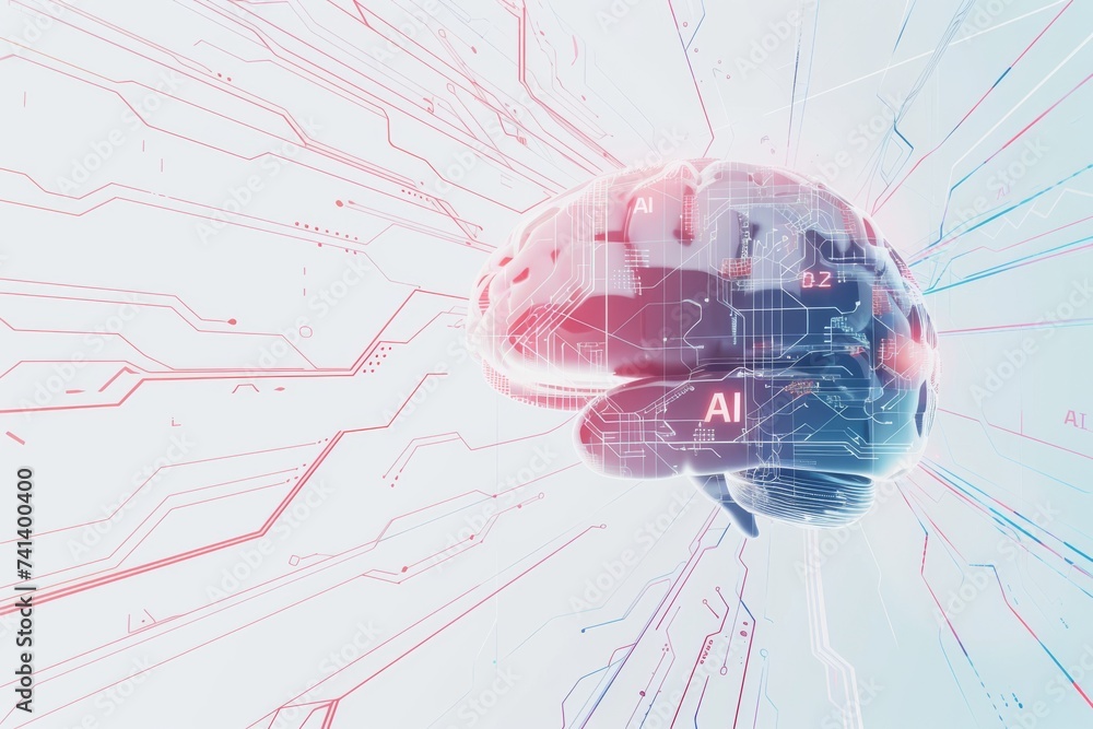 Aufkleber ai brain chip cutting edge. artificial intelligence data mining mind nerves axon. semiconductor digi