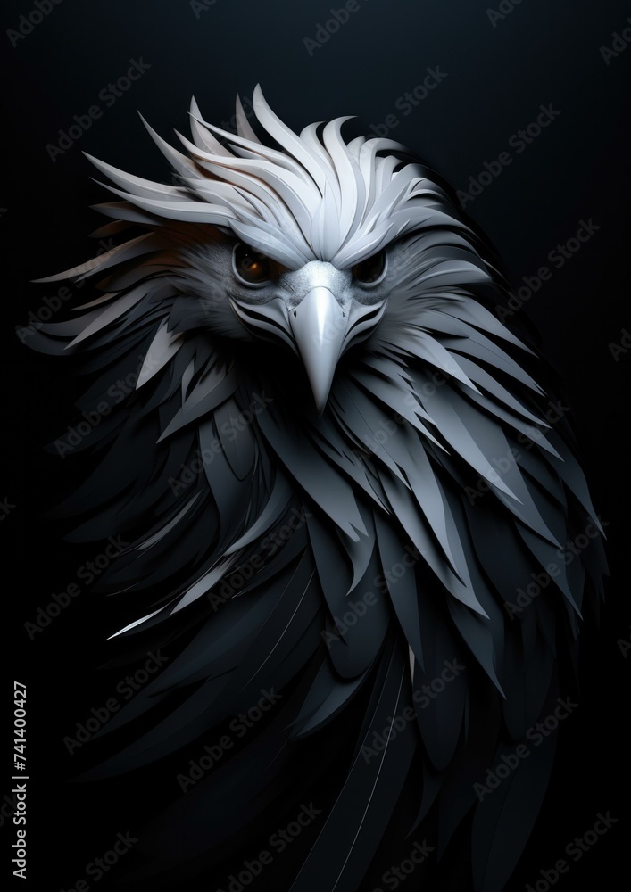 Poster an eagle with a dark background and white feathers. generative ai.