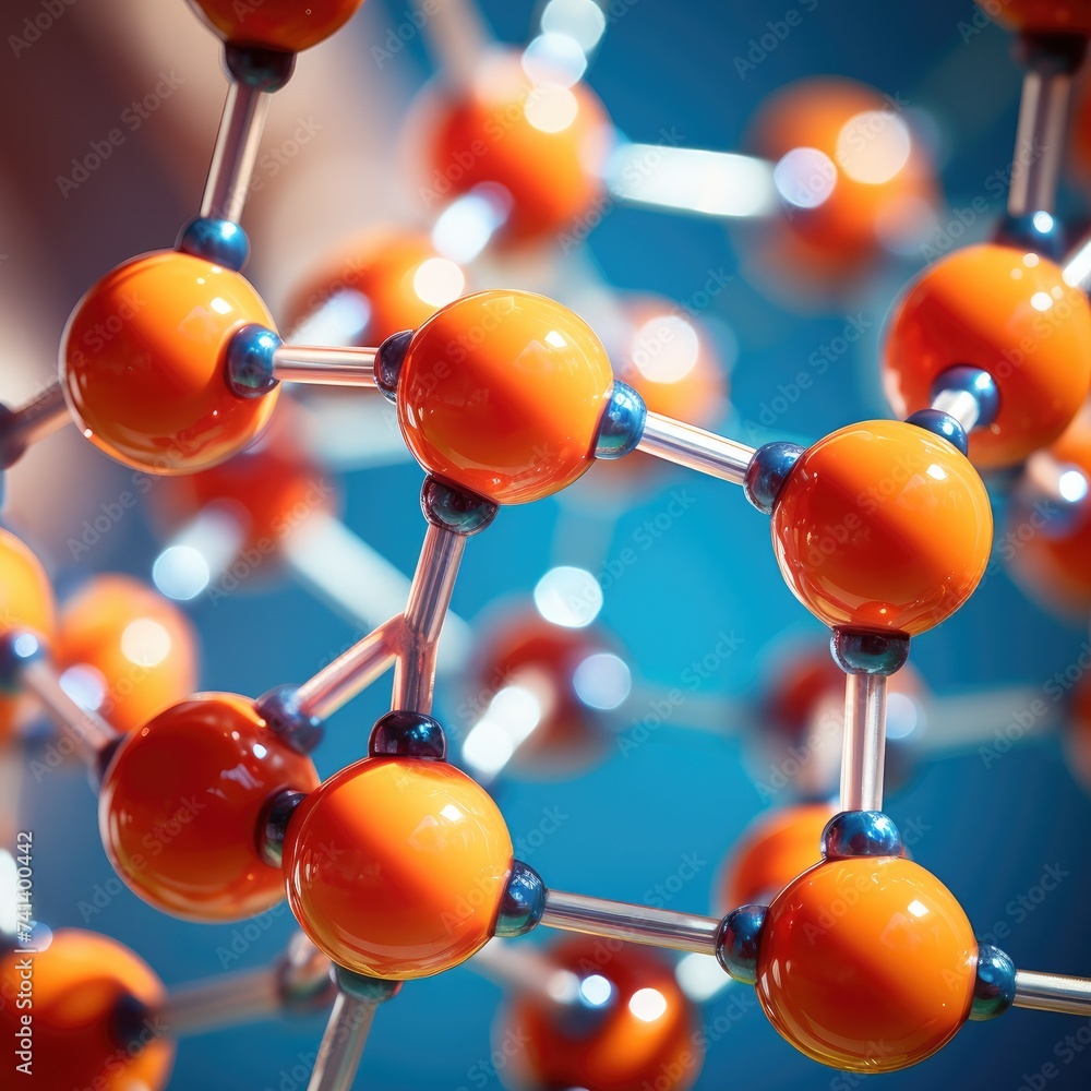 Poster orange spheres are arranged in a structure. generative ai.