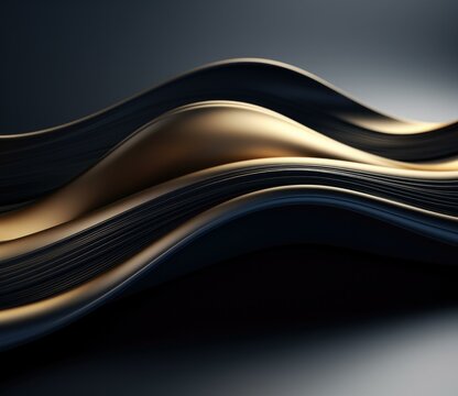 3d rendering of a black and gold wave. Generative AI.