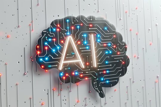 AI Brain Chip server compliance. Artificial Intelligence insignia mind neuroimplants axon. Semiconductor solid state laser circuit board parallel computing