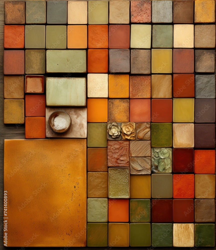 Poster a colorful mosaic tile wall with different colors. generative ai.