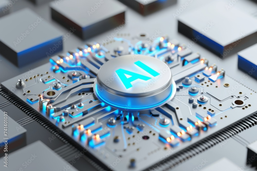 Poster ai brain chip data security. artificial intelligence risc mind energy psychology axon. semiconductor