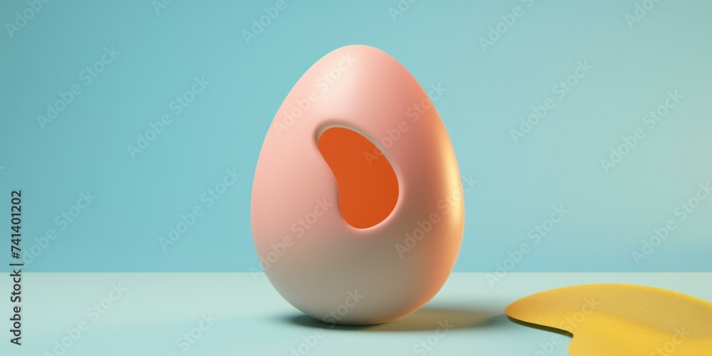 Poster a pink egg with a yellow object next to it. generative ai.