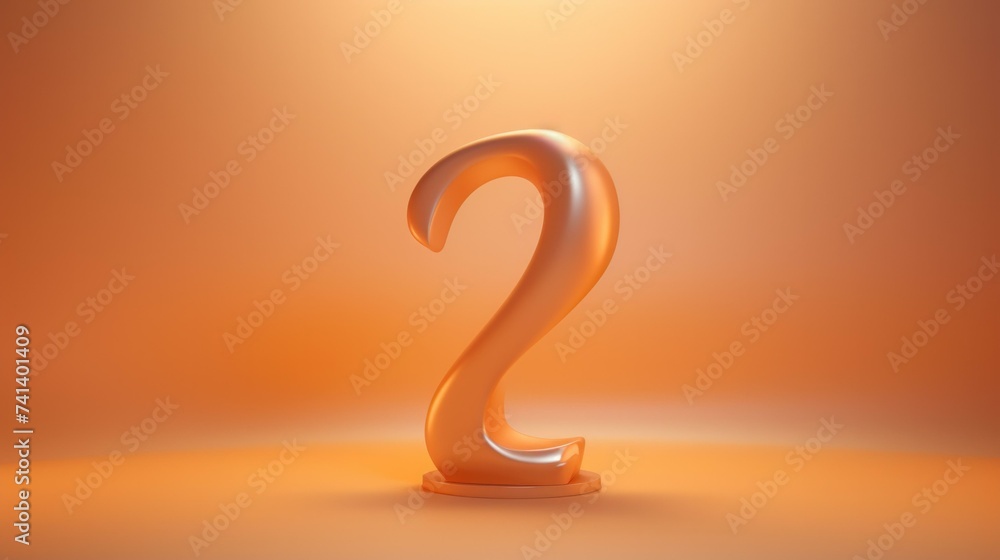 Aufkleber 3d rendering of a number 2 on an orange background. generative ai.