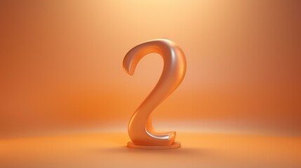 3d rendering of a number 2 on an orange background. Generative AI.