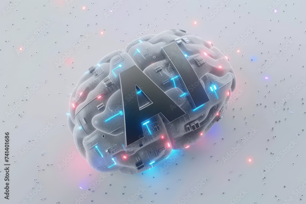 Poster ai brain chip aspirations. artificial intelligence healthtech revolution mind visual acuity axon. se