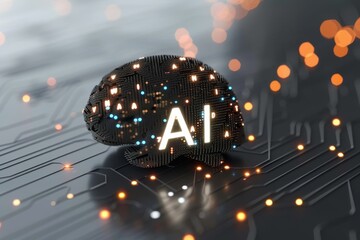 AI Brain Chip mental advancement. Artificial Intelligence devops mind neural network axon. Semiconductor neurological disorders circuit board functional mri