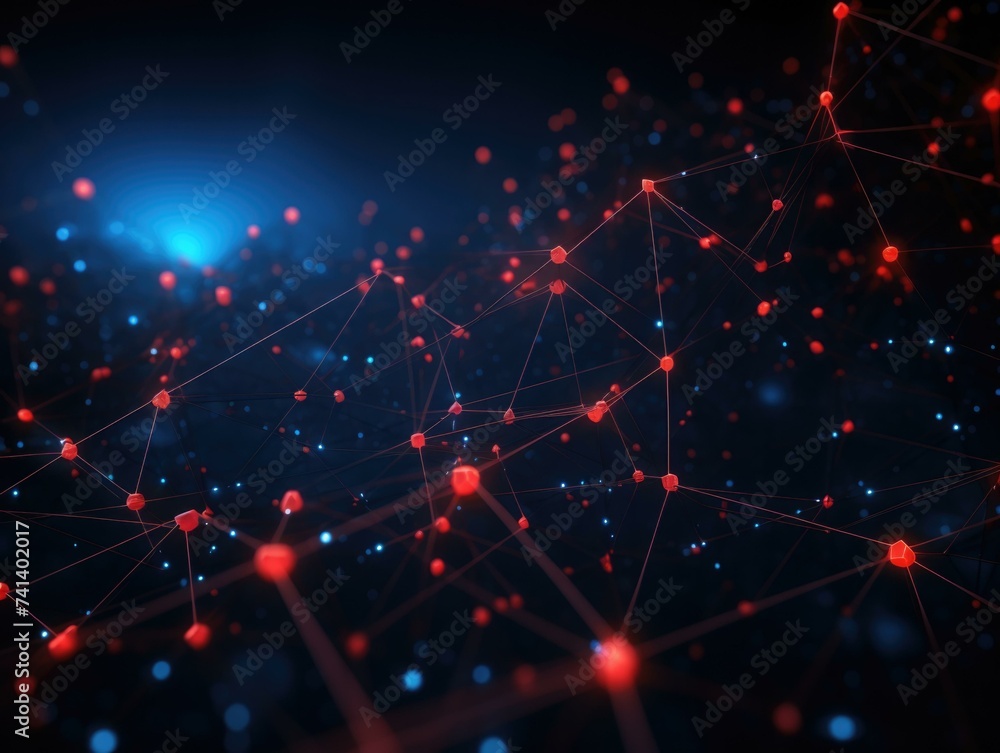 Poster abstract background with red and blue dots. generative ai.