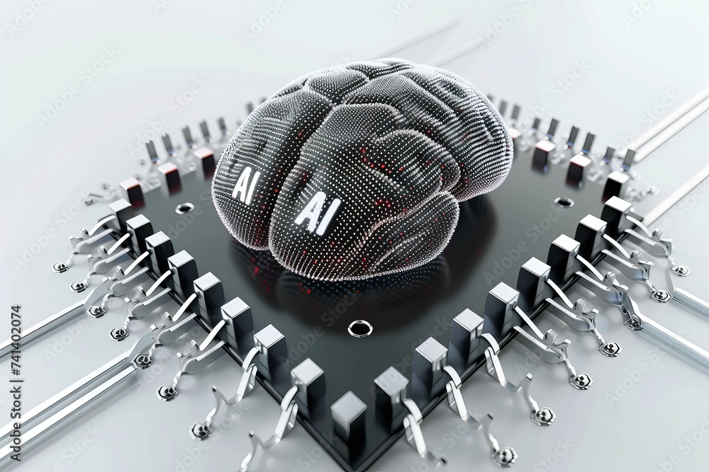 Poster ai brain chip superscalar execution. artificial intelligence finfet technology mind potential axon. 