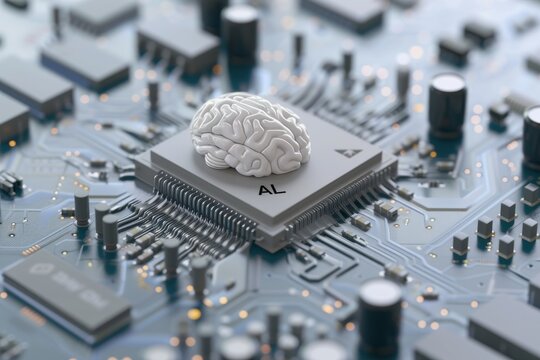 AI Brain Chip computer aided detection. Artificial Intelligence digital health mind non ecc ram axon. Semiconductor neural chip implant circuit board diodes