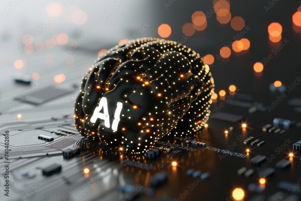 Aufkleber ai brain chip mental mastery. artificial intelligence hashing mind 5g technology axon. semiconductor