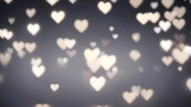 Video, background, Valentine's day. Silver bokeh in the shape of hearts on a dark background. AI generative.