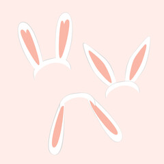 Set of Easter bunny ears isolated on pink background, vector illustration