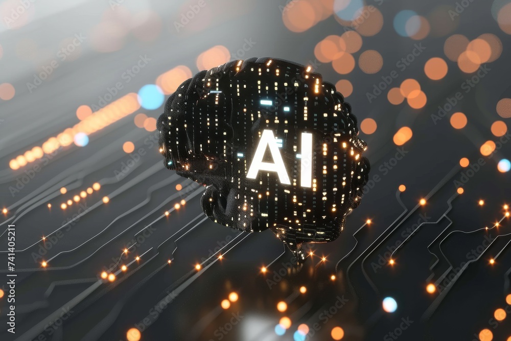 Aufkleber ai brain chip neon kiwi strawberry. artificial intelligence neurotransmitter binding mind vasopressi