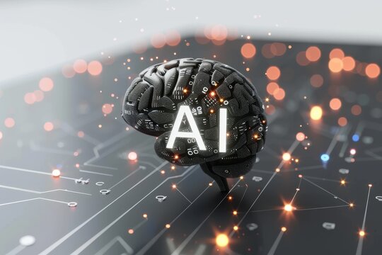 AI Brain Chip visionary breakthrough. Artificial Intelligence depolarization mind evolutionary algorithm axon. Semiconductor paas circuit board survival rate