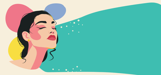 Vector abstract memphis banner poster place for text portrait of a woman for women's day. Movements for gender equality and women's empowerment