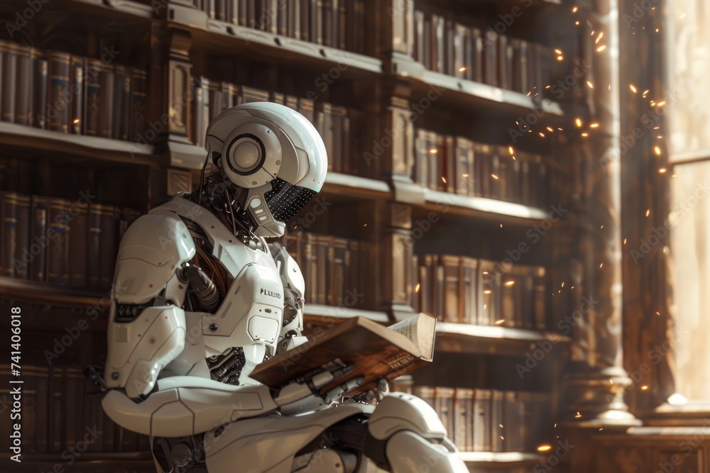 Aufkleber futuristic robot embodies convergence of technology and education humanoid form marvel of cybernetic