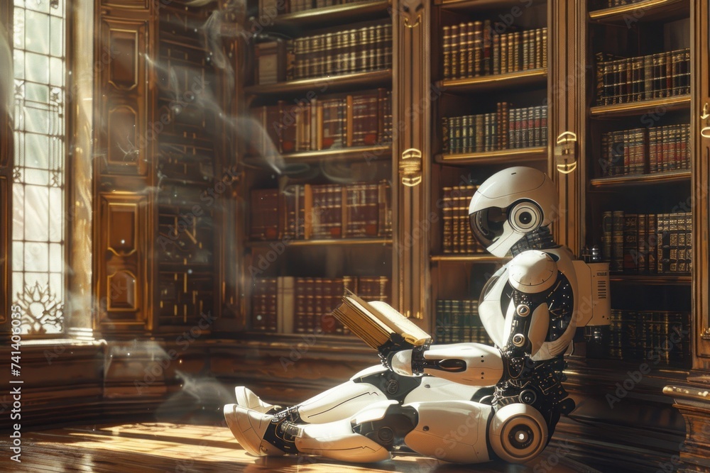 Aufkleber futuristic robot embodies convergence of technology and education humanoid form marvel of cybernetic