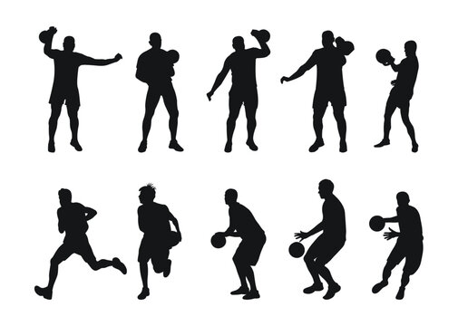 Basketball players, weight lifters, sports team, isolated vector