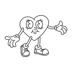 An isolated image of a retro heart about to embrace. A male character in a heart-shaped retro grooves style, isolated contour coloring on a white background. Vector flat illustration. valentine's day