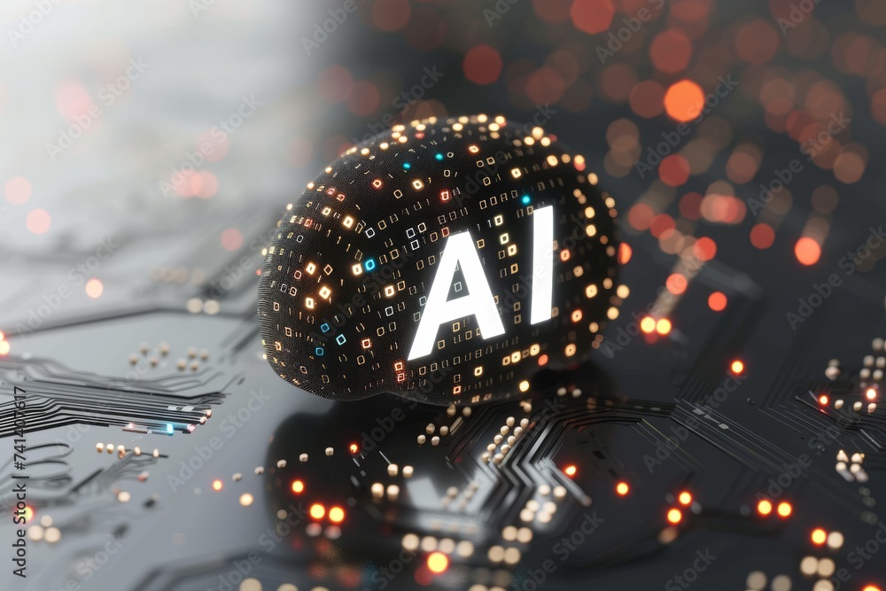 Poster ai brain chip visual processing. artificial intelligence informatics application mind picosecond las