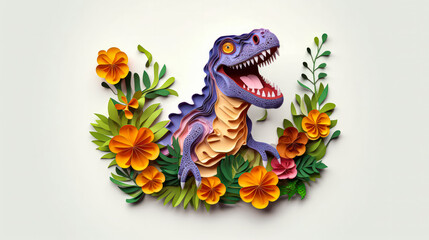 a tyrannosaurus created with the intricate quilling technique