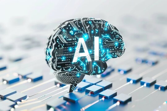 AI Brain Chip nerves. Artificial Intelligence heat sink human cad tool mind circuit board. Neuronal network devops smart computer processor joint replacements