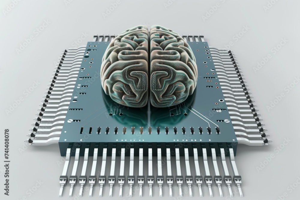 Poster ai brain chip digital execution. artificial intelligence healthtech platform mind scalability axon. 