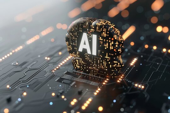 AI Brain Chip data sovereignty. Artificial Intelligence iconography tool mind precognition axon. Semiconductor ai implementation circuit board expansion slots