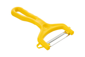 Paring knife isolated on white background, kitchen equipment. Fruit paring knife with plastic handles in yellow colors isolated on a white background.	
