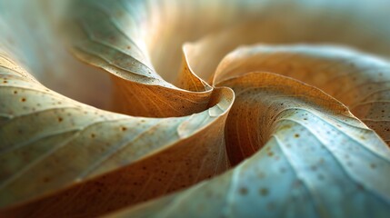 Polar Patterns: Intricate designs in swirling dry banana leaf macro, serene and cool.