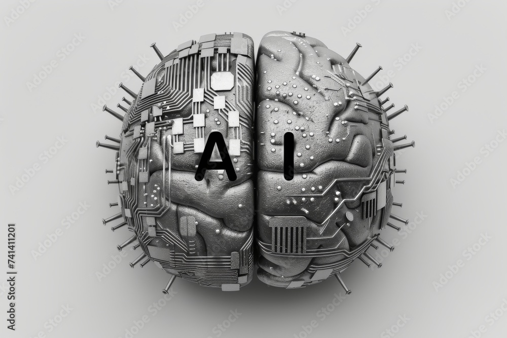 Poster ai brain chip semiconductor design. artificial intelligence neurons mind supervised learning axon. s