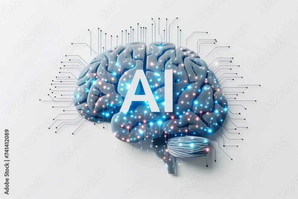 Poster ai brain chip cloud automation. artificial intelligence cloud computing mind revolutionary axon. sem