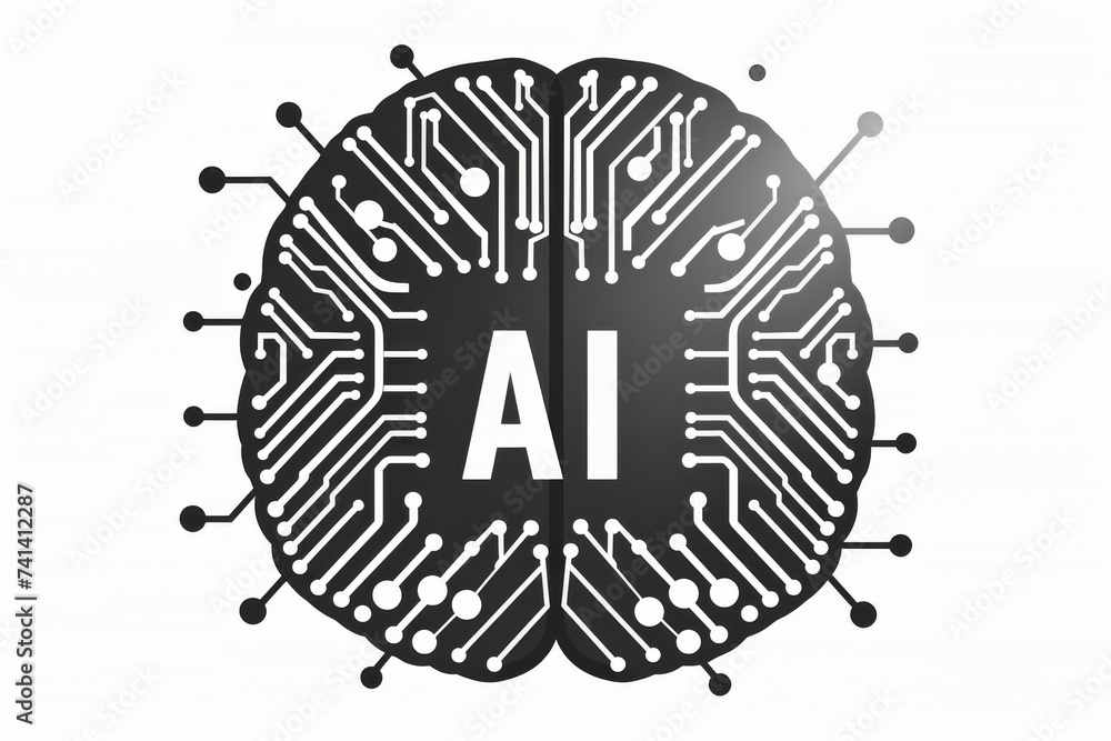 Poster ai brain chip virtual reality. artificial intelligence avatar icon mind microprocessors axon. semico