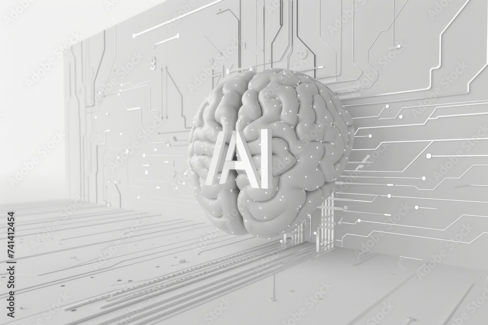 Poster ai brain chip synaptic connectivity. artificial intelligence argon laser mind iconography standard a
