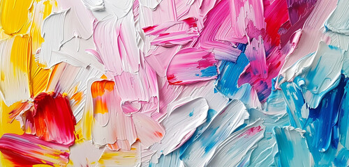 Abstract expressionist brush strokes in a riot of colors against a stark white canvas