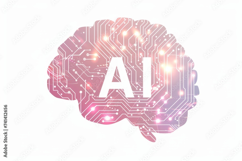 Poster ai brain chip visual harmony. artificial intelligence random forests mind temporal lobe axon. semico