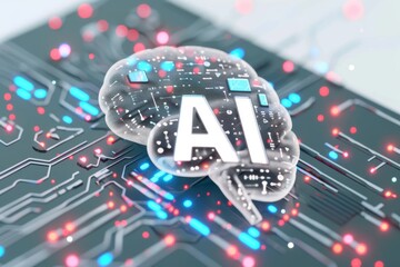 AI Brain Chip ct suite. Artificial Intelligence rabin karp algorithm mind neurosynaptic computing approach axon. Semiconductor dopamine circuit board prospects - obrazy, fototapety, plakaty